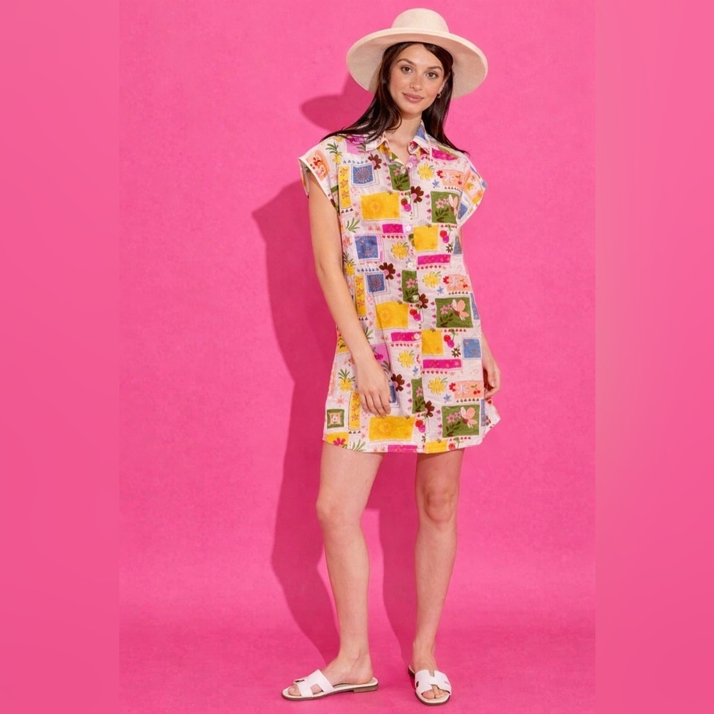 Like New Ava & Grace Positano Patchwork Floral Lightweight Midi Dress Large